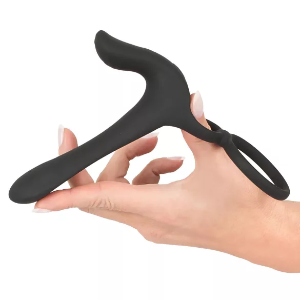 Black Velvets - vibrator in erekcijski obroč 2v1 - polnjenje - črna