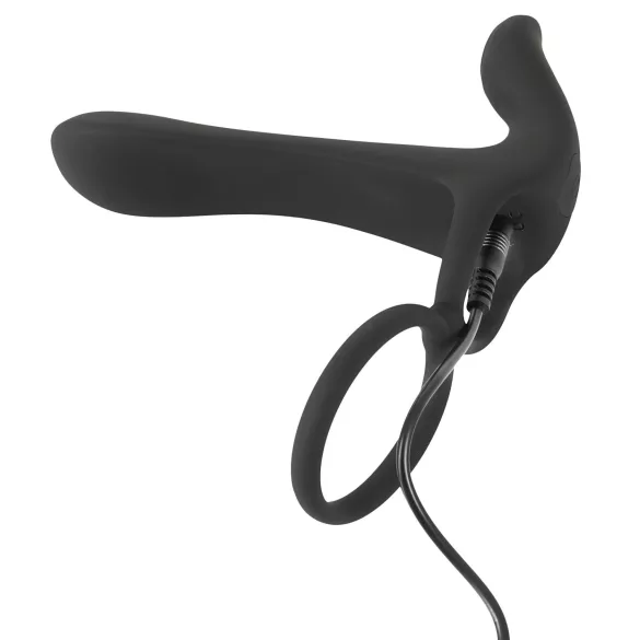 Black Velvets - vibrator in erekcijski obroč 2v1 - polnjenje - črna