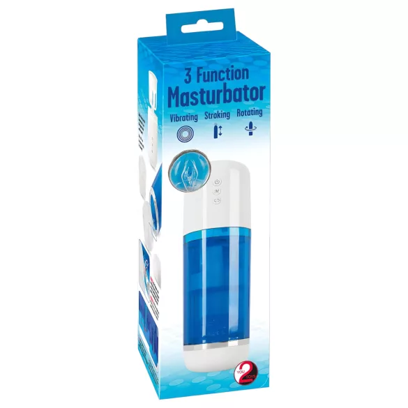 You2Toys - masturbator s potiskanjem in vrtenjem - polnilni - modro-bel