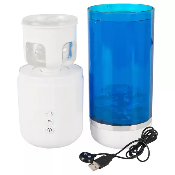 You2Toys - masturbator s potiskanjem in vrtenjem - polnilni - modro-bel
