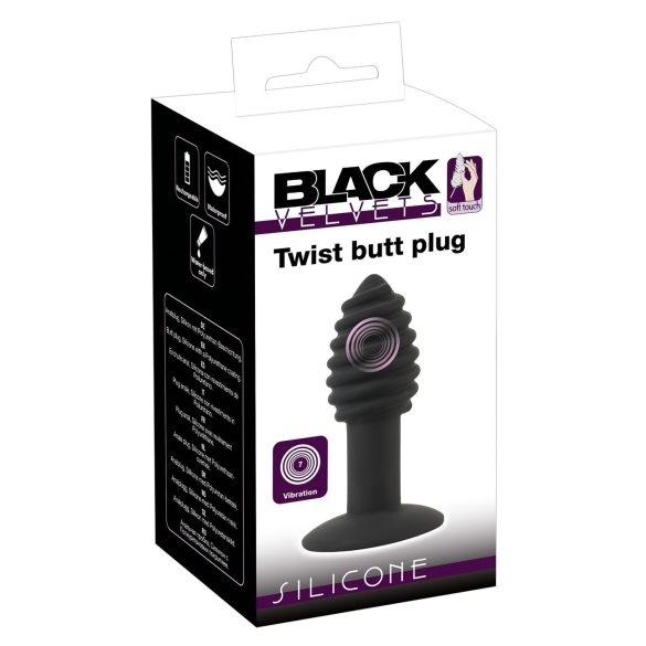 Črni Žametni Spiral - polnilni silikonski analni vibrator (črn)