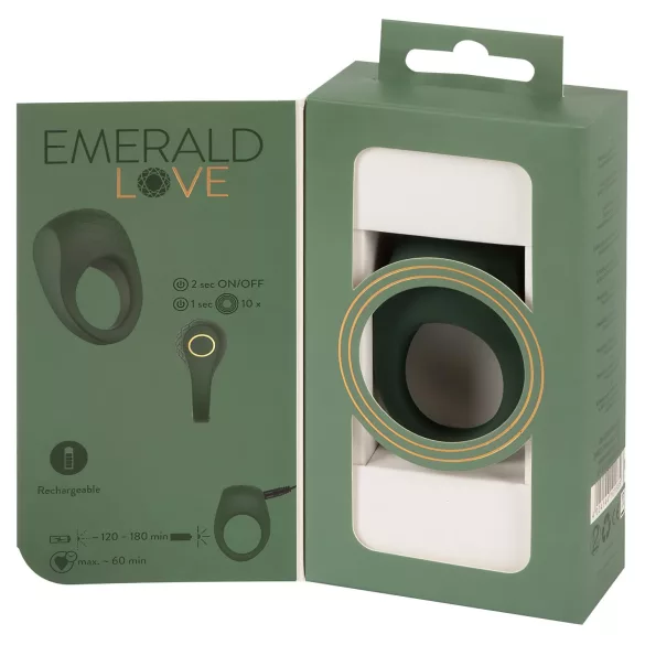 Emerald Love - vibracijski obroč za penis - polnilni, vodoodporen - zelen