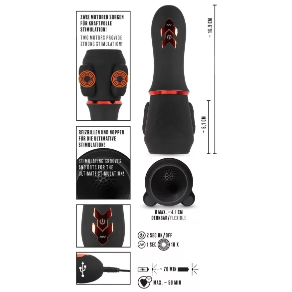 Rebel - vibracijski stimulator penisa - 2 motorja - akumulatorski - črn