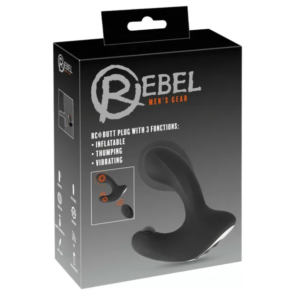 Rebel RC - polnilni analni vibrator na daljinsko upravljanje - napihljiv, črn