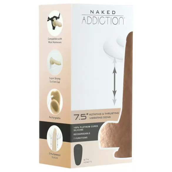 Naked Addiction - vibrirajoči dildo s potiskanjem - 19 cm - naravna barva