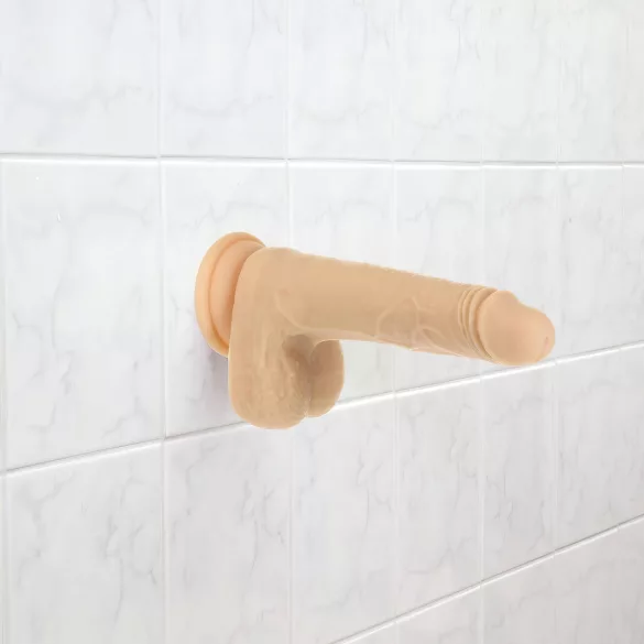 Naked Addiction - vibrirajoči dildo s potiskanjem - 19 cm - naravna barva