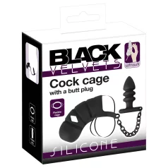   Black Velvets - silikonska kletka za penis z analnim čepom (črna)