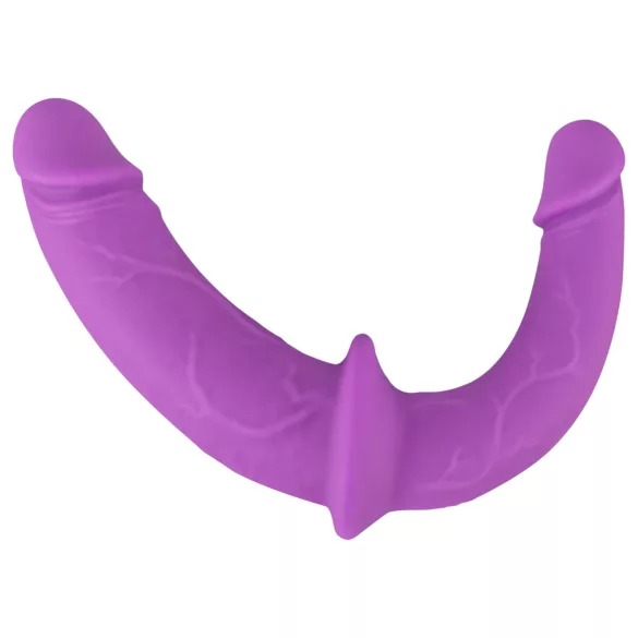 SMILE - pripenljiv dvojni dildo z jermenom - silikon - vijolično-črna