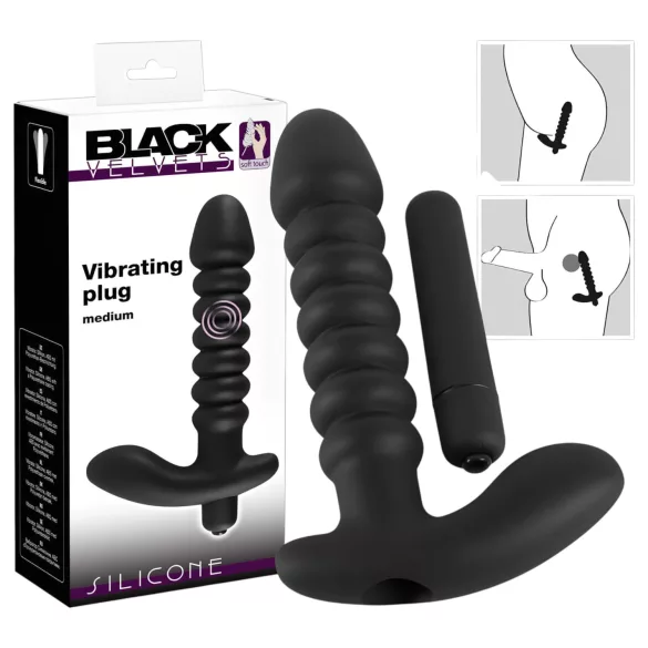Black Velvets - vibrator z rebrasto teksturo - srednji - črn