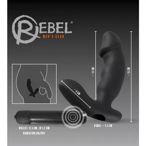 Rebel - vibracijski analni čep za prostato s penisom (črn)