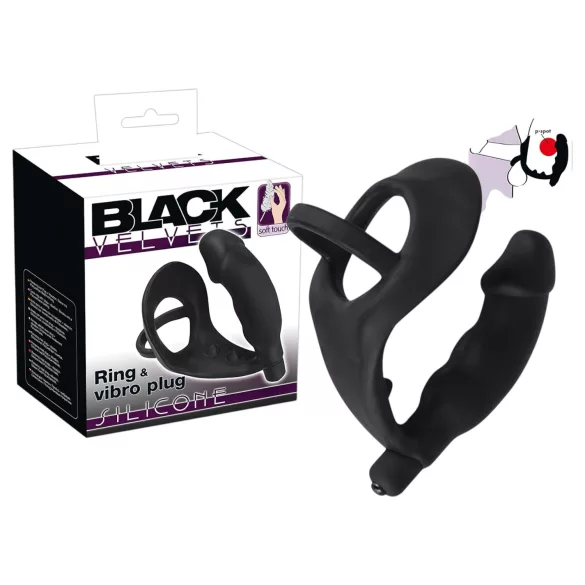 Black Velvets - analni vibrator s penisnim in testisnim obročkom - črn