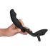 Črni žamet - analni vibrator z obročkom za penis in mošnjo (črn)