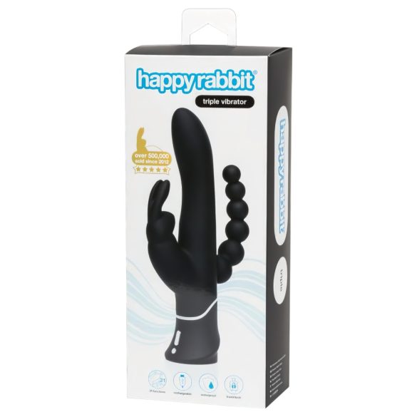 Happyrabbit Triple - polnilni vibrator za klitoris in analni užitek (črn)