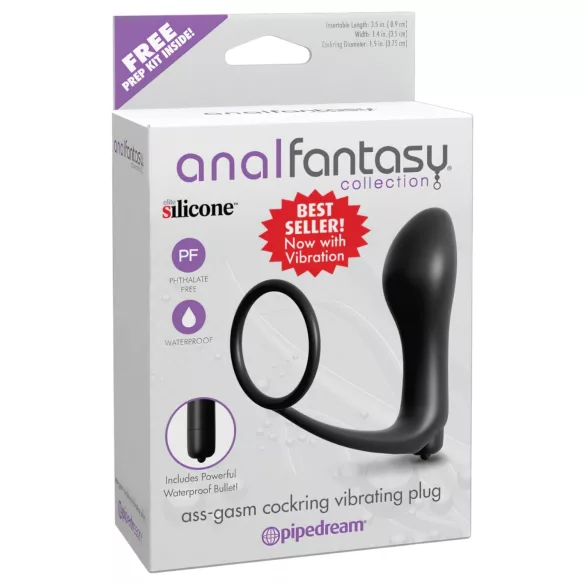 Pipedream - Analfantasy - analni vibrator za prst s penisnim obročkom (črn)