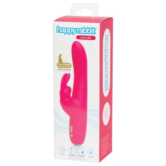 Happyrabbit Curve Slim - vibrator z ročajem za klitoris - vodoodporen - roza