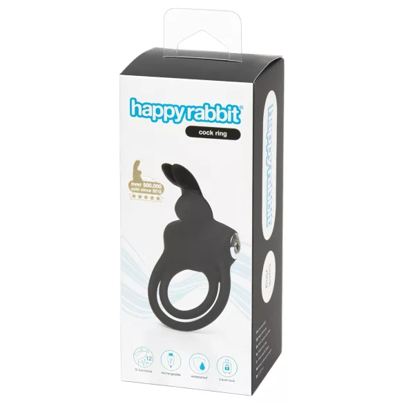 Happyrabbit - erekcijski obroč za penis in moda - vodoodporen, polnilen, črn