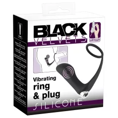 Black Velvets - analni vibrator s penisnim obročkom - črna