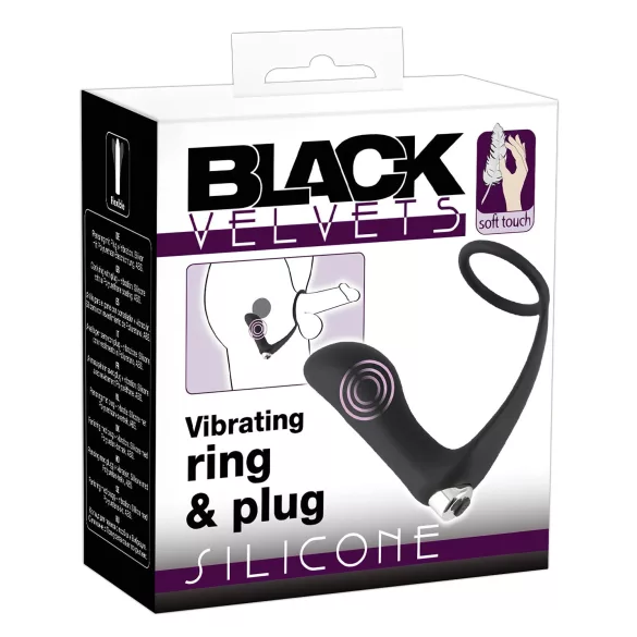 Black Velvets - analni vibrator s penisnim obročkom - črna