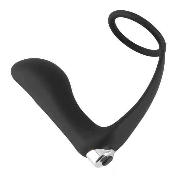 Black Velvets - analni vibrator s penisnim obročkom - črna