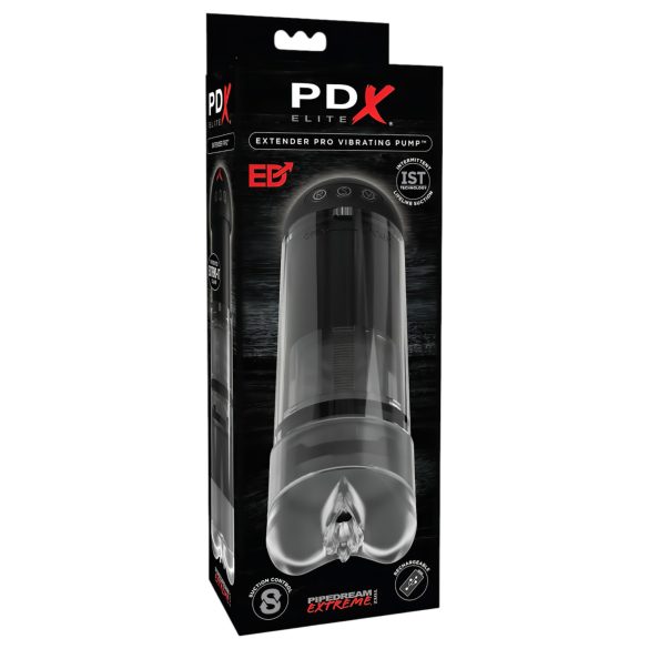 PDX Elite Extender Pro - masturbator z vakuumom in vibracijami - črna