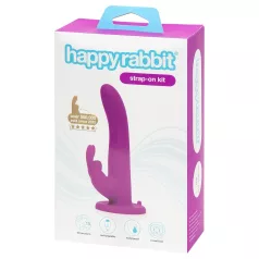   Happyrabbit Strap-On - zajčji, s klitoralnim krakom, pripenjalni vibrator (vijoličen)