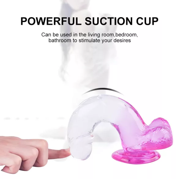 Sunfo - dildo s modom za prisesanje in testisi - 22 cm - prozorno vijolična