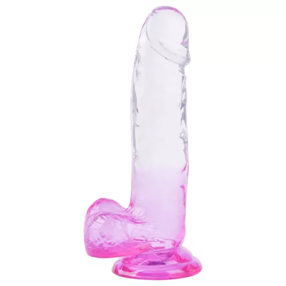 Sunfo - dildo s modom za prisesanje in testisi - 22 cm - prozorno vijolična