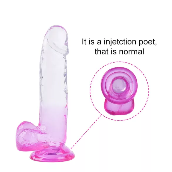 Sunfo - dildo s modom za prisesanje in testisi - 22 cm - prozorno vijolična