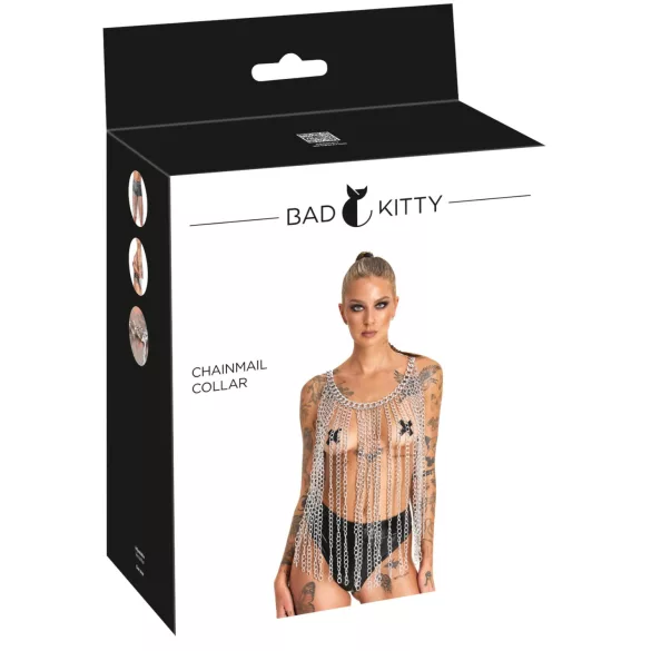 Bad Kitty - verižna ovratnica in pas (srebrna)