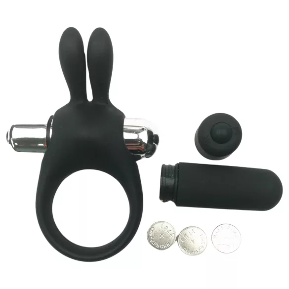 Pulselock Vantr - vibracijski zajčji obroček za penis (črn) - 30 mm