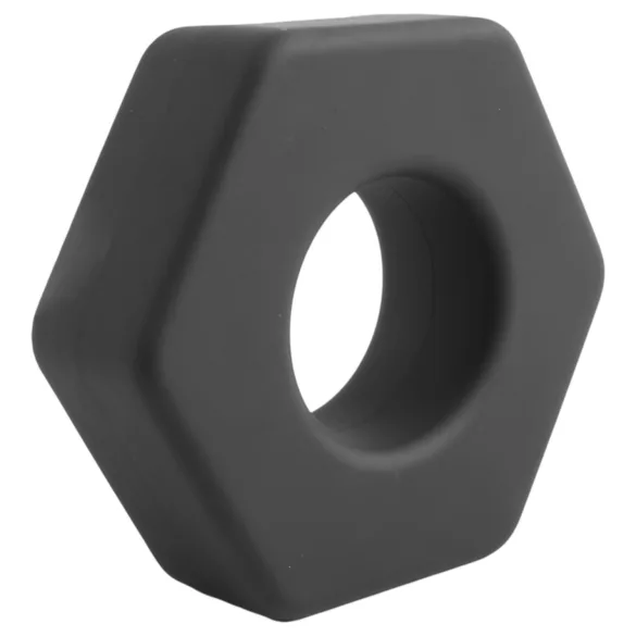 Pulselock Forge - silikonski obroček za penis v obliki matice (črn) - 22 mm
