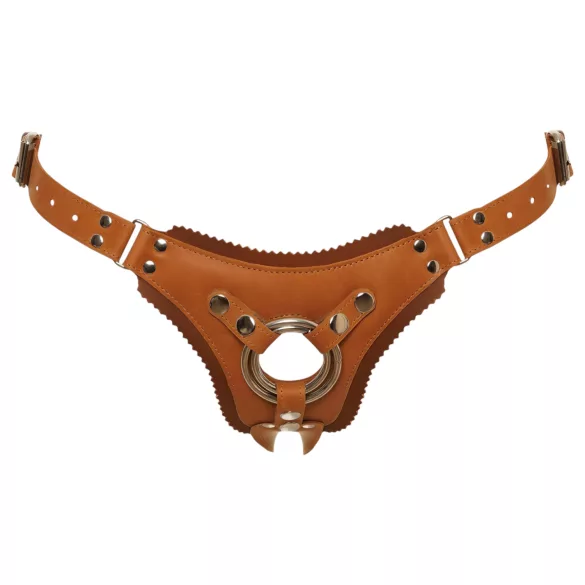 ZADO - usnjene spodnjice za pas za strap-on - rjave - XXL
