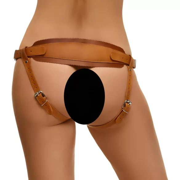 ZADO - usnjene spodnjice za pas za strap-on - rjave - XXL