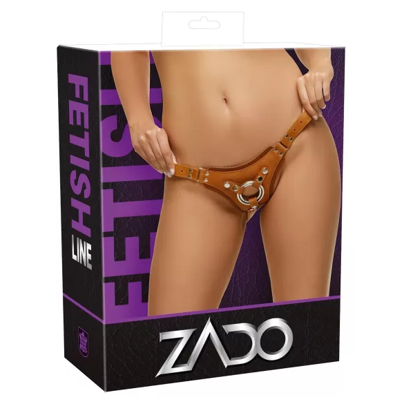ZADO - usnjene spodnjice za pas za strap-on - rjave - XXL
