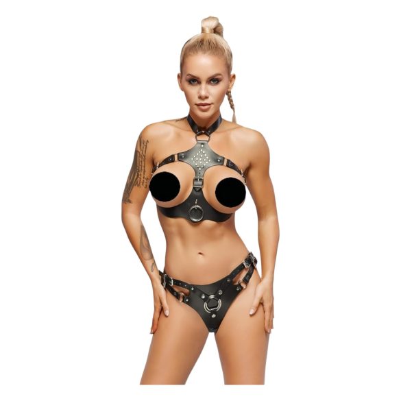 ZADO - usnjeni set s pripenjalnimi pantom (črna) - L/XL