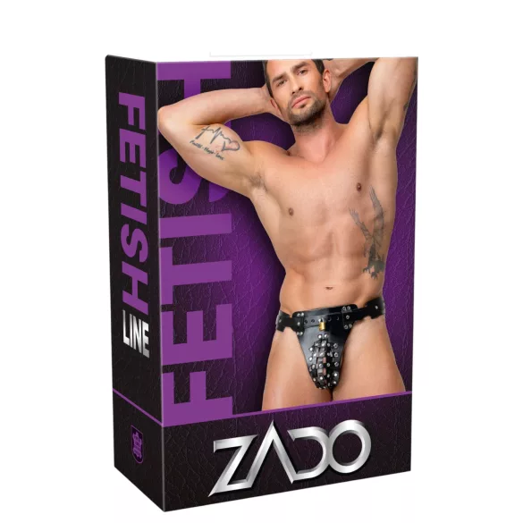 ZADO - črn usnjen nedolžnostni pas tanga z 2 ključavnicama (S-2XL)