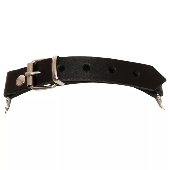 ZADO - usnjen ovratnik z verigo za bondage igre (črn)