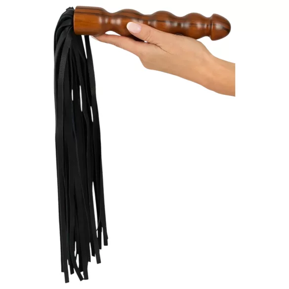 ZADO - bič iz usnja - leseni ročaj dildo - črna rjava