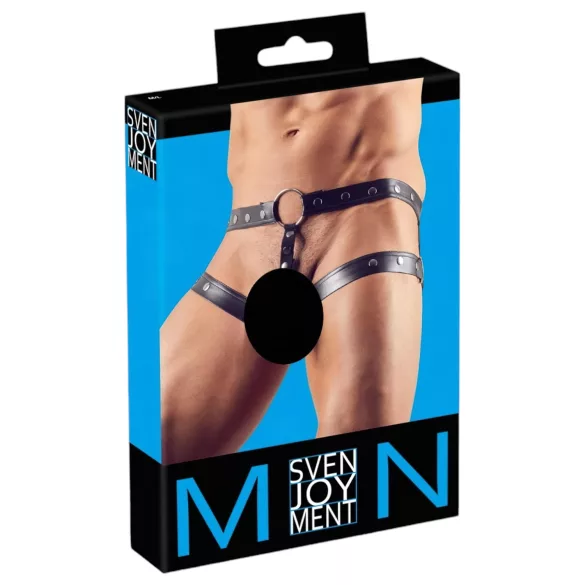 Svenjoyment - moški hlačke s pasom in erekcijskim obročkom - črna - M/L