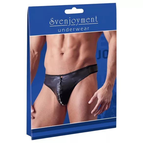 Svenjoyment - moške bleščeče tangice z zadrgo in okrasnimi kamenčki - črne - XL