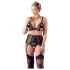 Cottelli Plus Size - komplet čipkasto perilo - črno - 3-delni set
