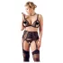 Cottelli Plus Size - komplet čipkasto perilo - črno - 3-delni set