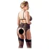 Cottelli Plus Size - komplet čipkasto perilo - črno - 3-delni set