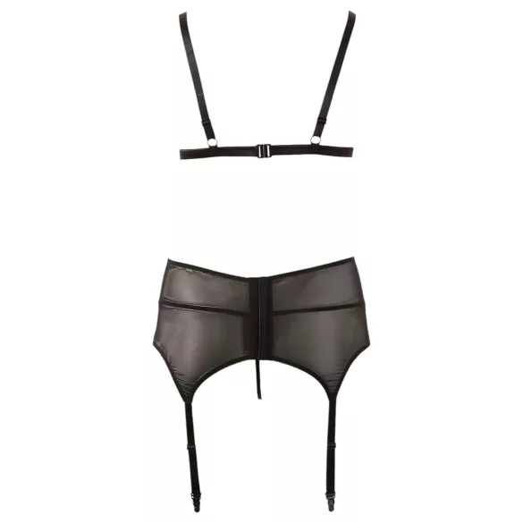 Cottelli Plus Size - komplet čipkasto perilo - črno - 3-delni set