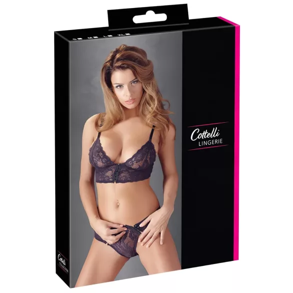 Cottelli - komplet čipkast spodnje perilo z rožami - vijolična - M