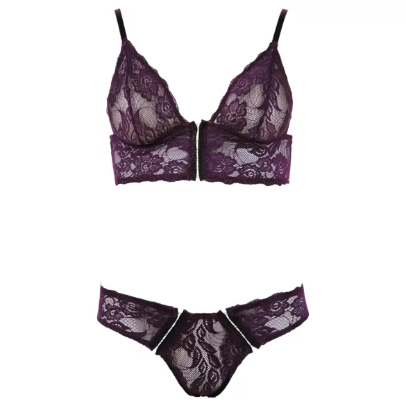 Cottelli - komplet čipkast spodnje perilo z rožami - vijolična - L