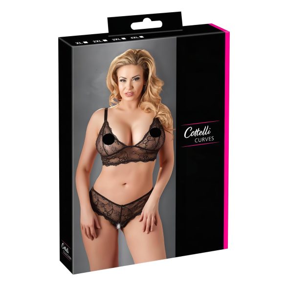 Cottelli Plus Size - Čipkasti nedrček komplet (črna) - XXL
