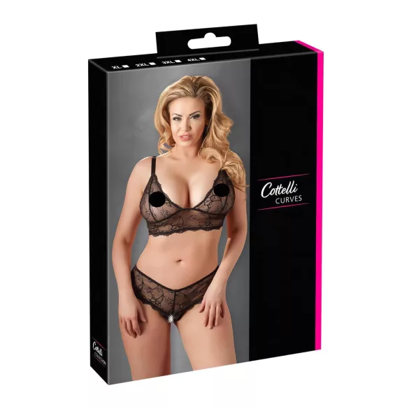 Cottelli Plus Size - čipkast nedrček komplet - črna - XXL
