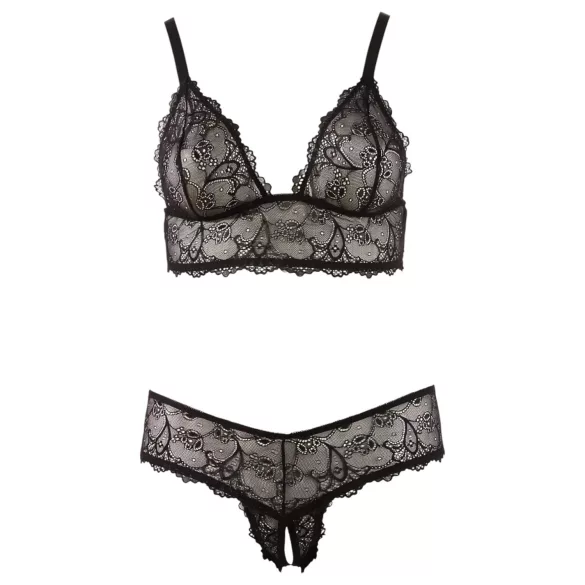 Cottelli Plus Size - čipkast nedrček komplet - črna - XXL