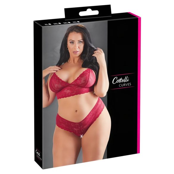 Cottelli Plus Size - mehki čipkasti komplet (rdeč) - 3XL